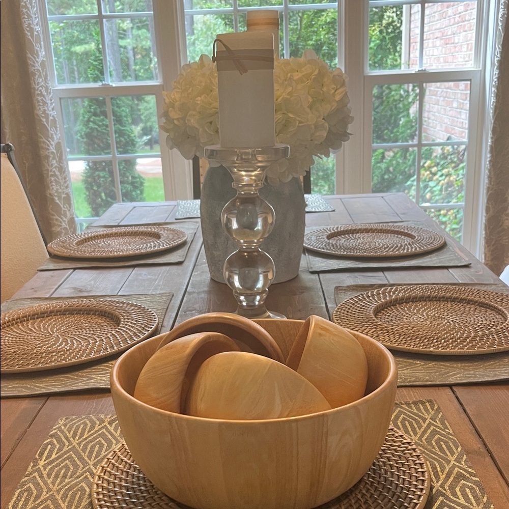 Natural Wood Finish Salad Bowl Set - Picture 2 of 5